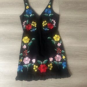 ASOS Corduroy Black Dress with Colorful Floral Embroidery size small